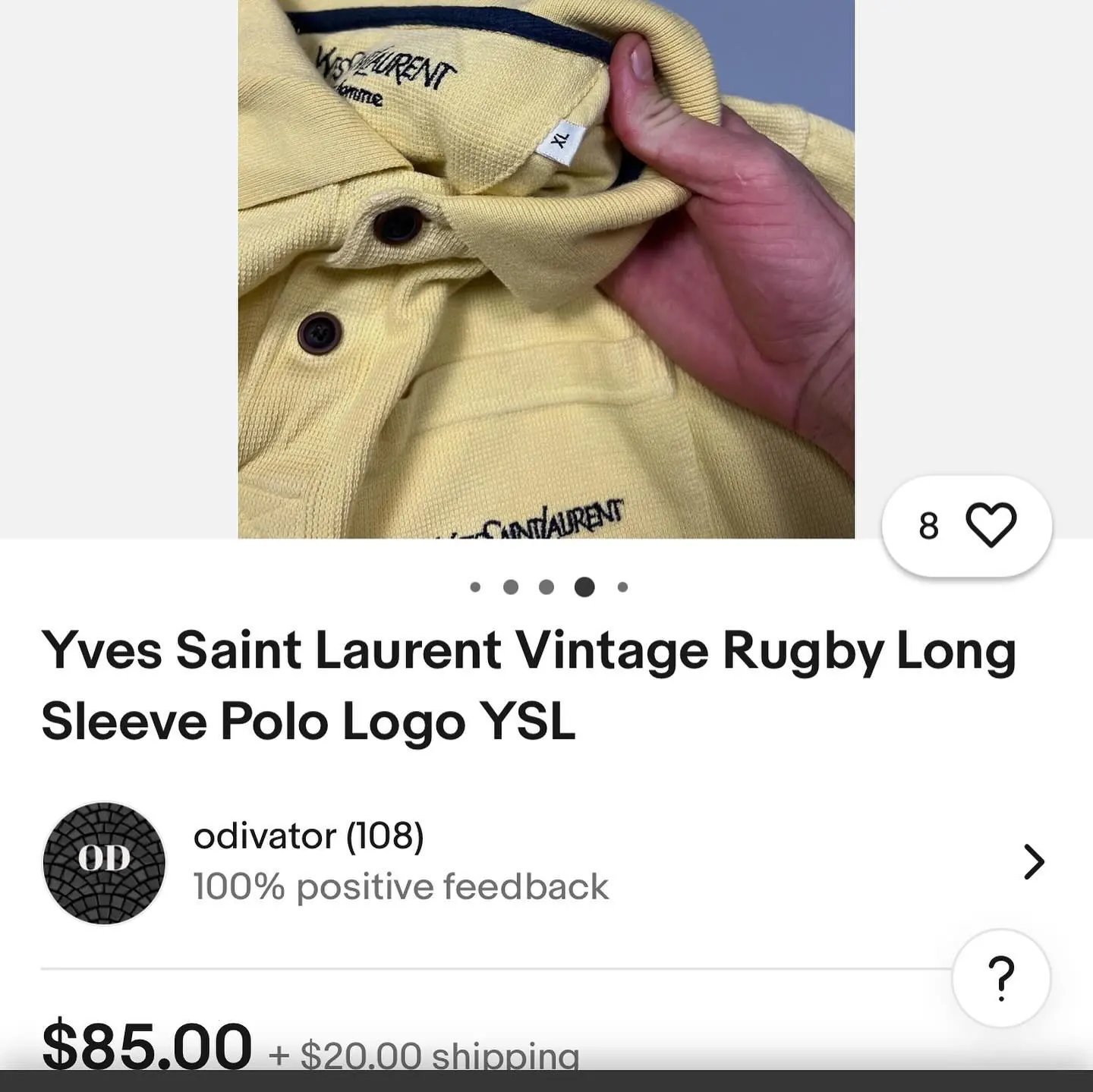 Yves Saint Laurent Vintage Rugby Long Sleeve Polo Logo YSL, view 5 of 5