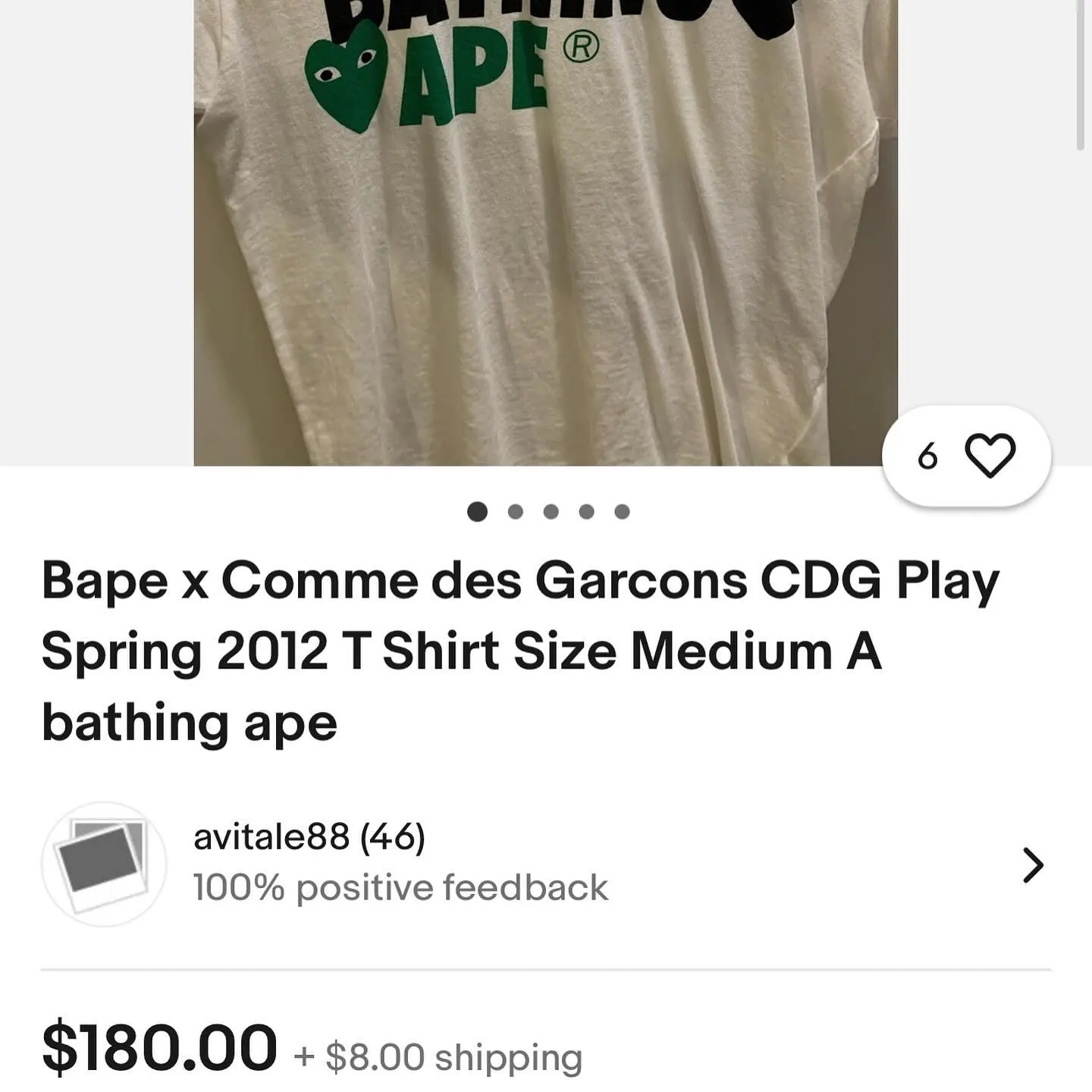 Bape x Comme des Garcons CDG Play Spring 2012 T Shirt, view 6 of 6