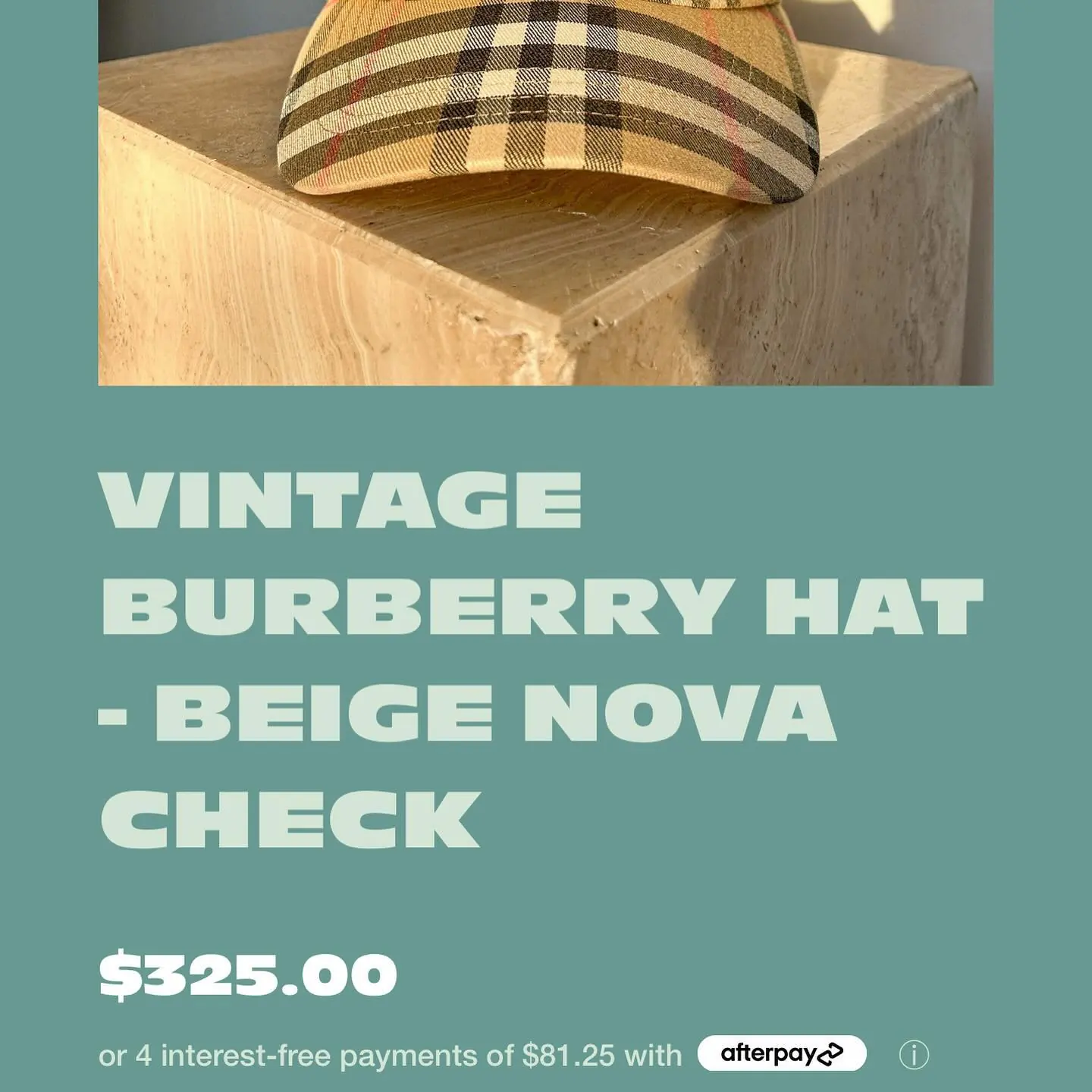 VINTAGE BURBERRY GOLF HAT - BEIGE NOVA CHECK, view 6 of 6