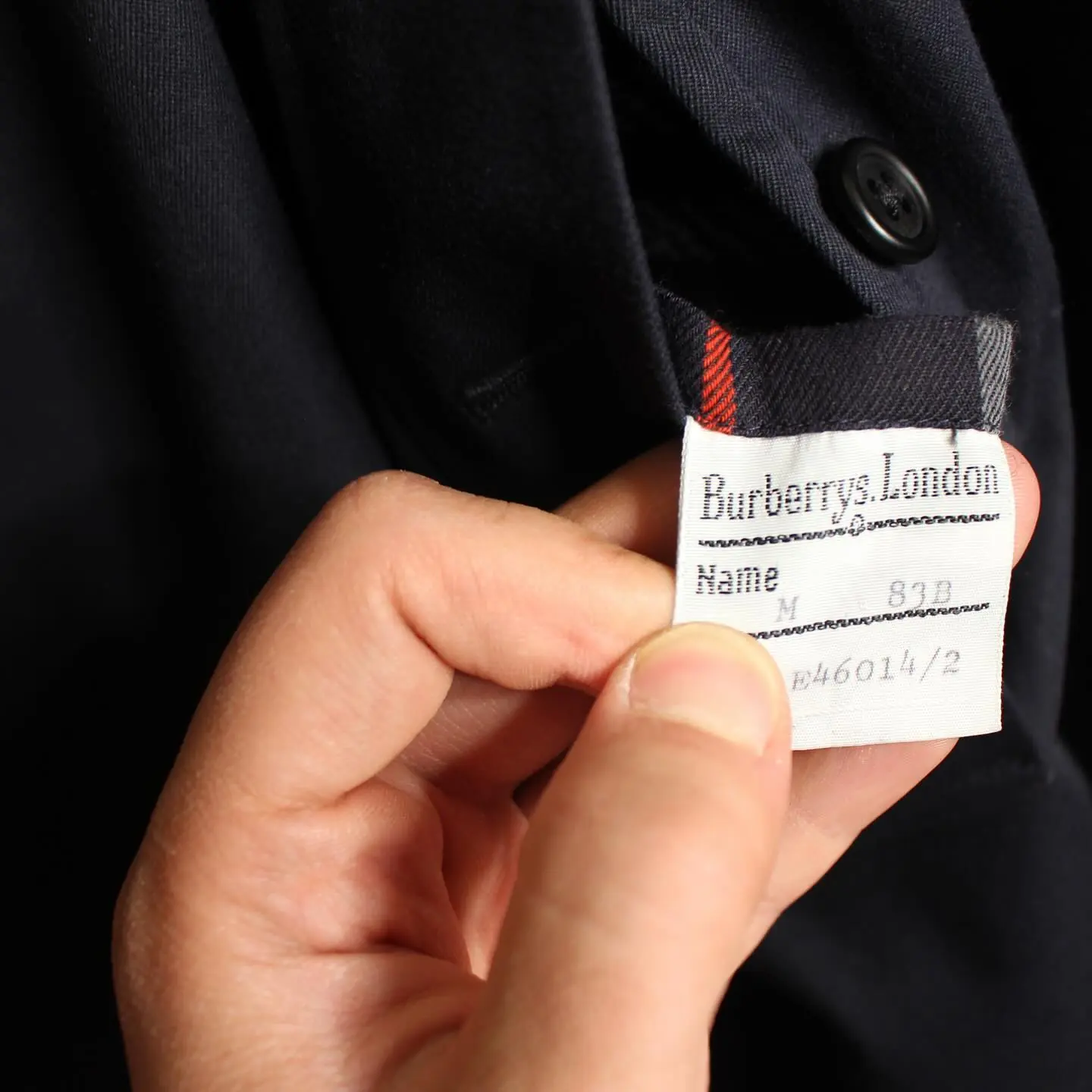 Vintage Burberry’s for Harrods trench coat in navy. Nova Check zippered lining included., view 4 of 8