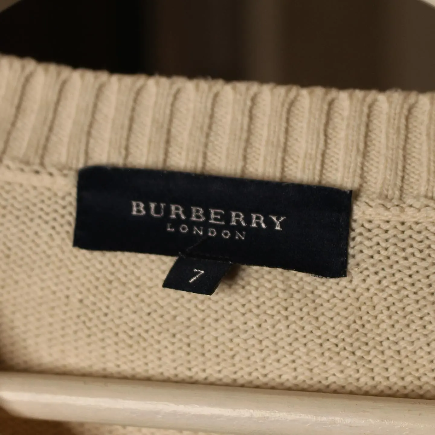 Burberry Vintage Beige Merino Wool V Neck Sweater, view 1 of 7