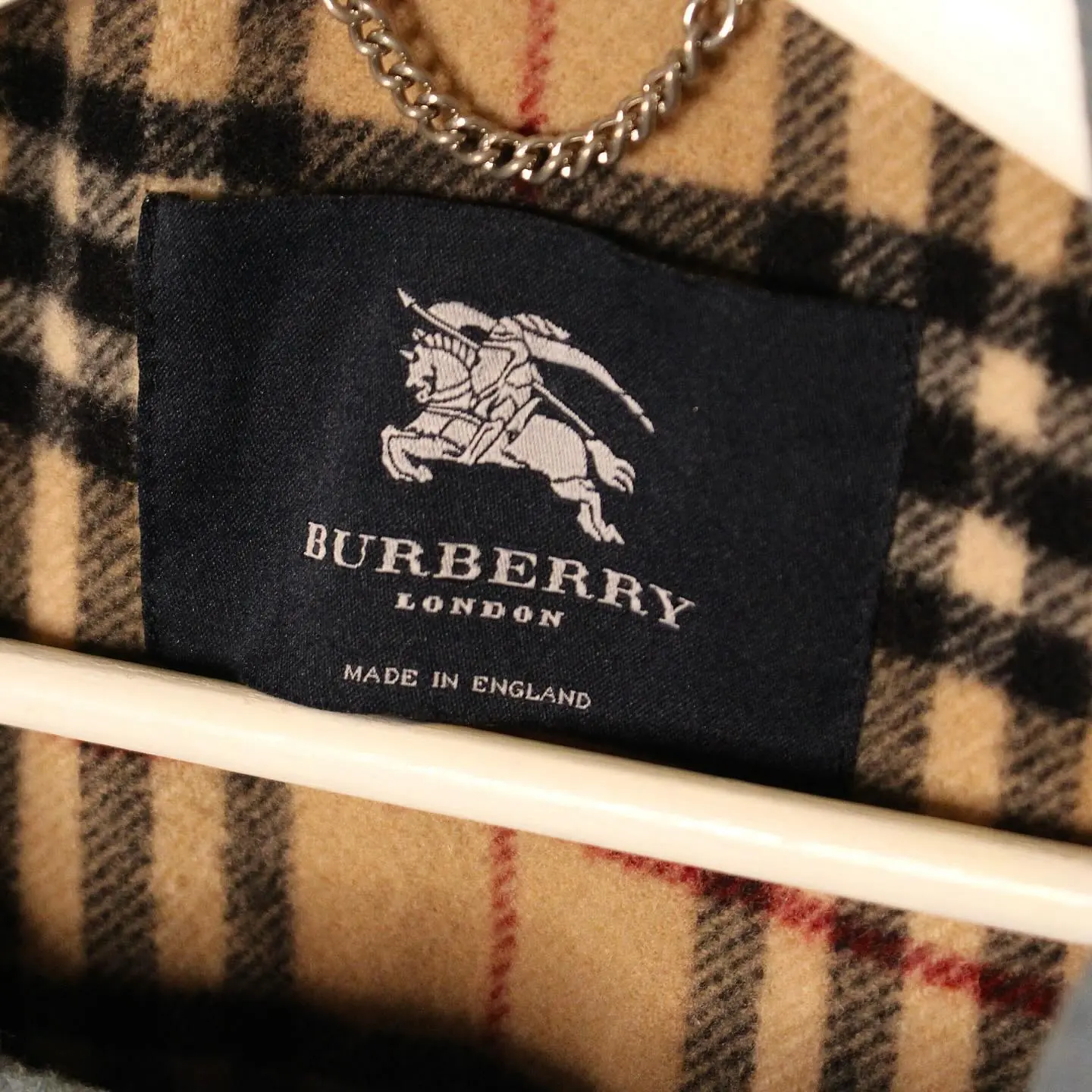 Burberry Men’s dusty blue and Burberry checkered pattern lining Duffle Coat, view 1 of 8