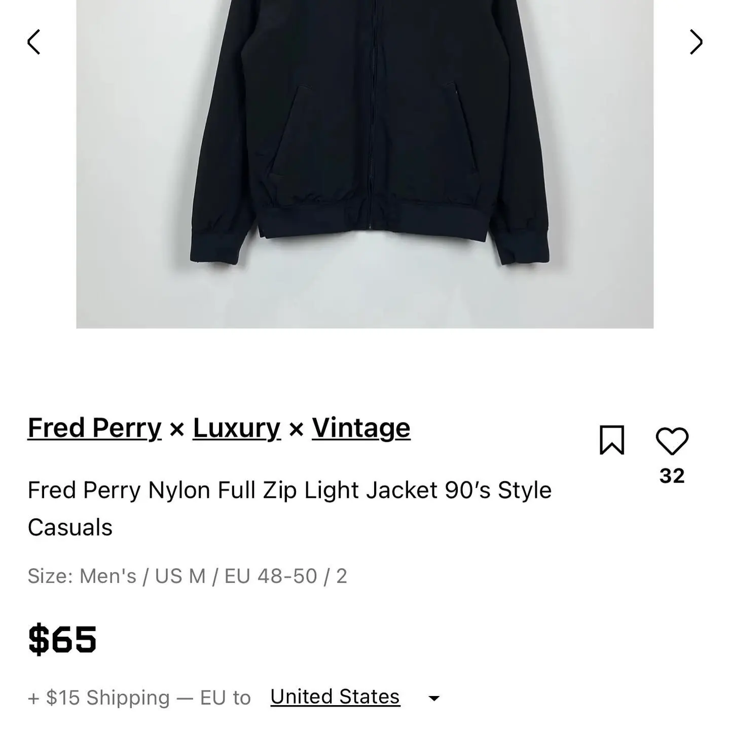 Fred Perry Nylon Full Zip Light Jacket 90’s Style Casuals, view 7 of 7