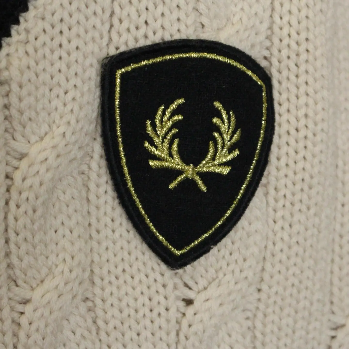 Fred Perry V Neck Cable Knit In Off White, view 1 of 4