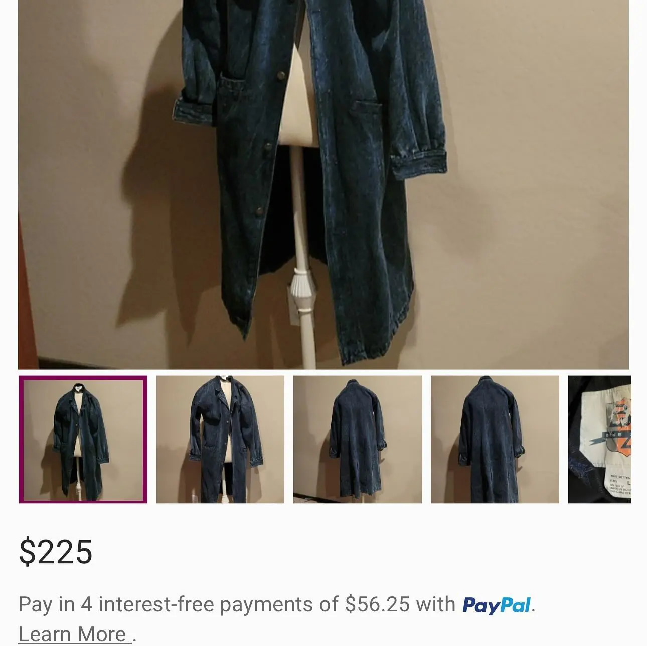 Vintage Blue Zone Denim Trench Coat Jacket, view 5 of 5