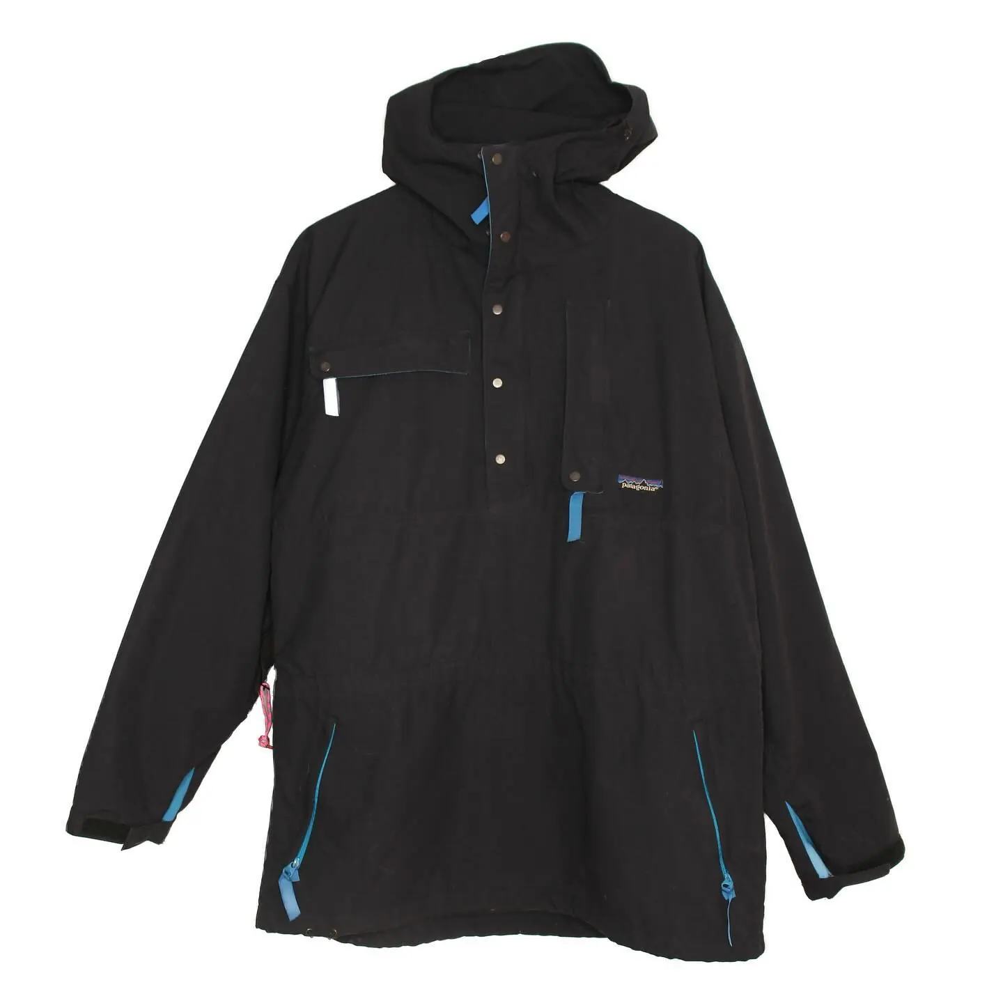 Vintage Y2K Patagonia Hooded Lightweight Half Zip Pullover Rain Jacket in Black and Teal, view 1 of 3