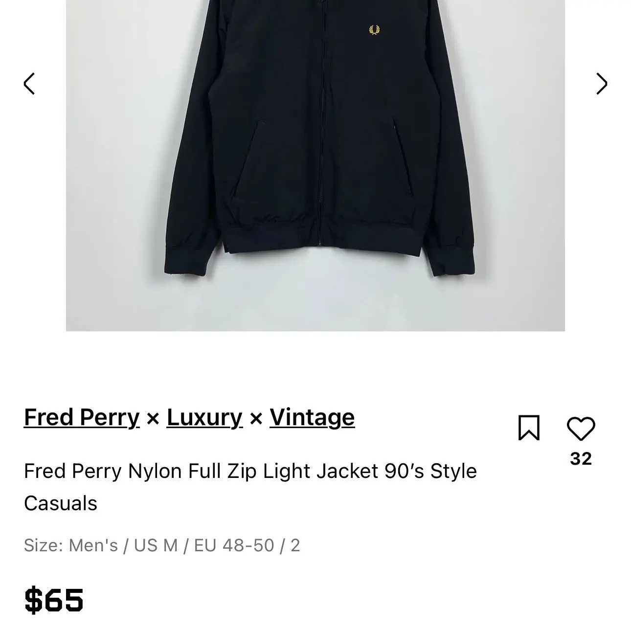 Fred Perry Nylon Full Zip Light Jacket 90’s Style Casuals, view 7 of 7