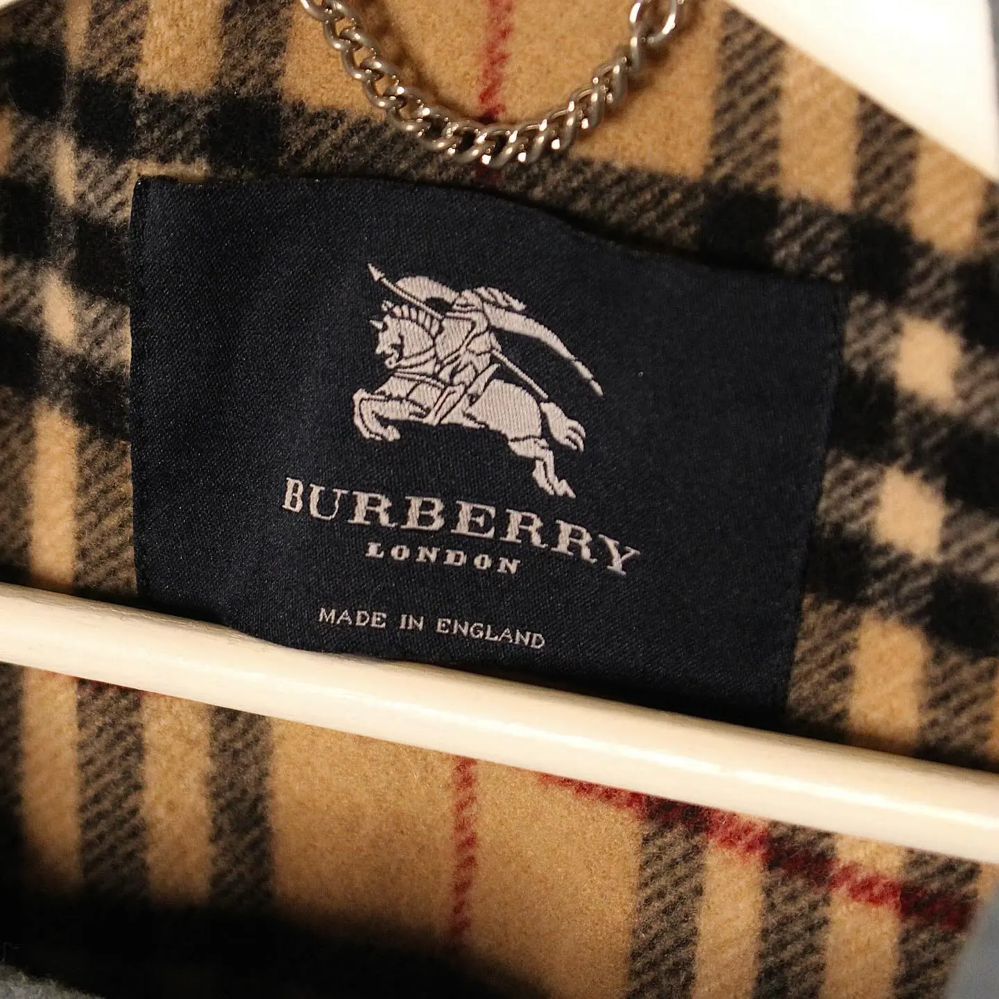 Burberry Men’s dusty blue and Burberry checkered pattern lining Duffle Coat, view 3 of 8