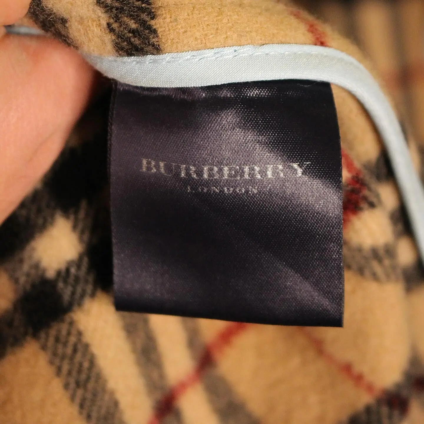 Burberry Men’s dusty blue and Burberry checkered pattern lining Duffle Coat, view 5 of 8