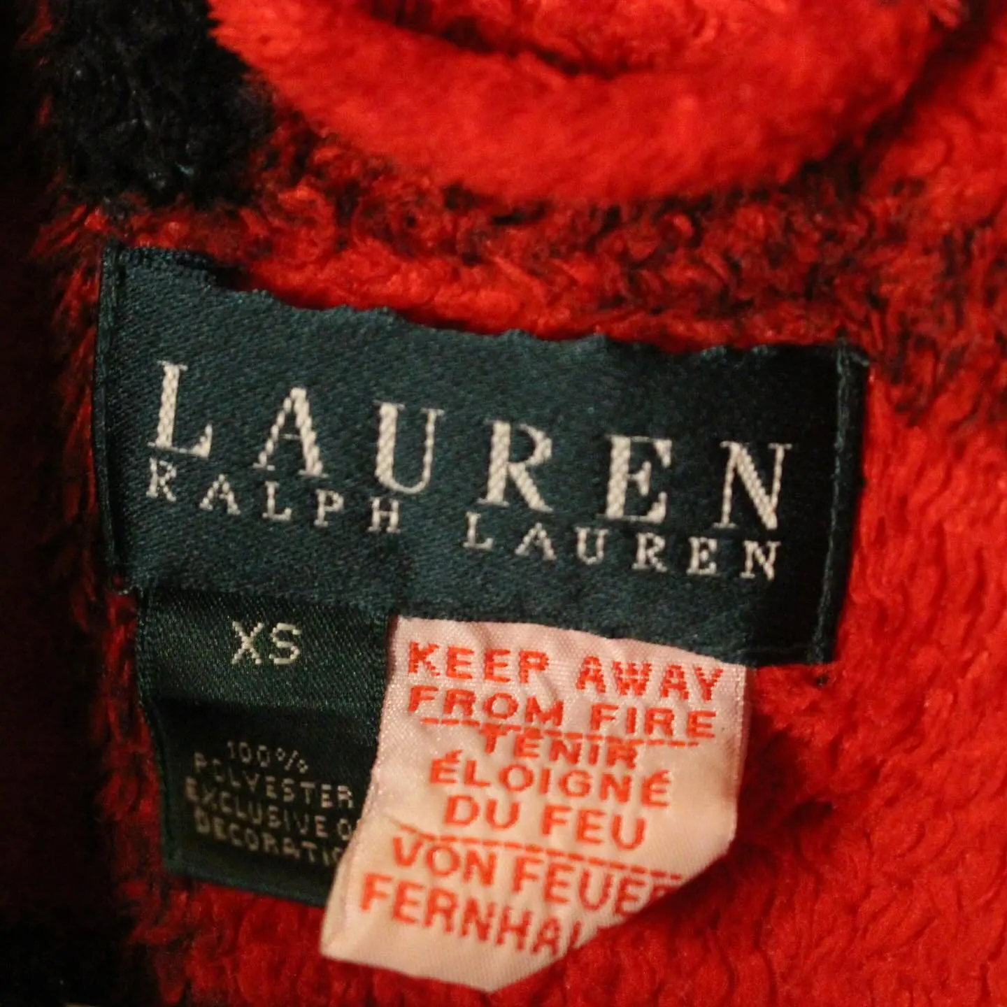 Vintage Classic Ralph Lauren RLL robe with a red and black plaid pattern and embroidered RLL logo, view 2 of 4