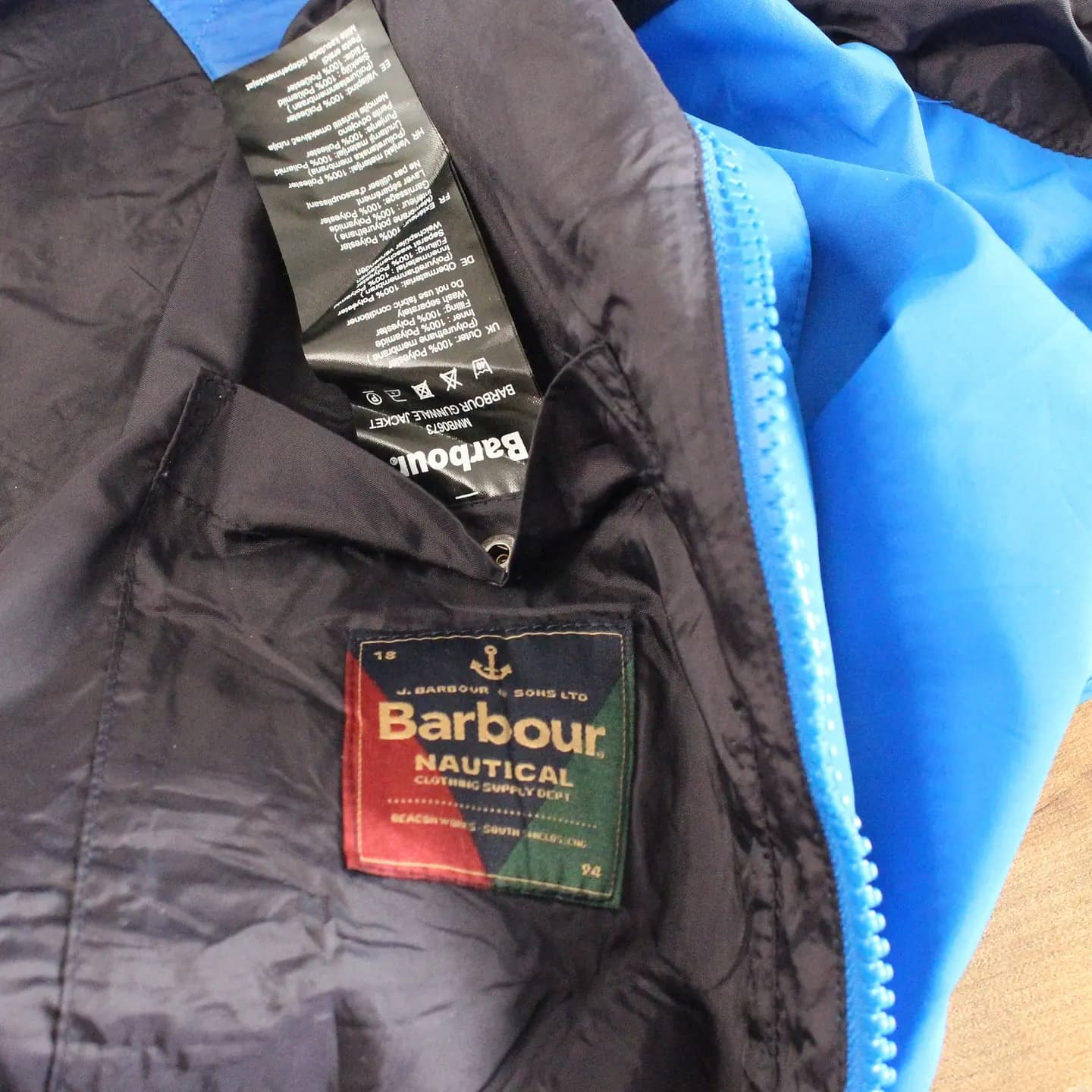 Barbour Gunwale Hooded Waterproof Jacket in Electric Blue, view 5 of 5