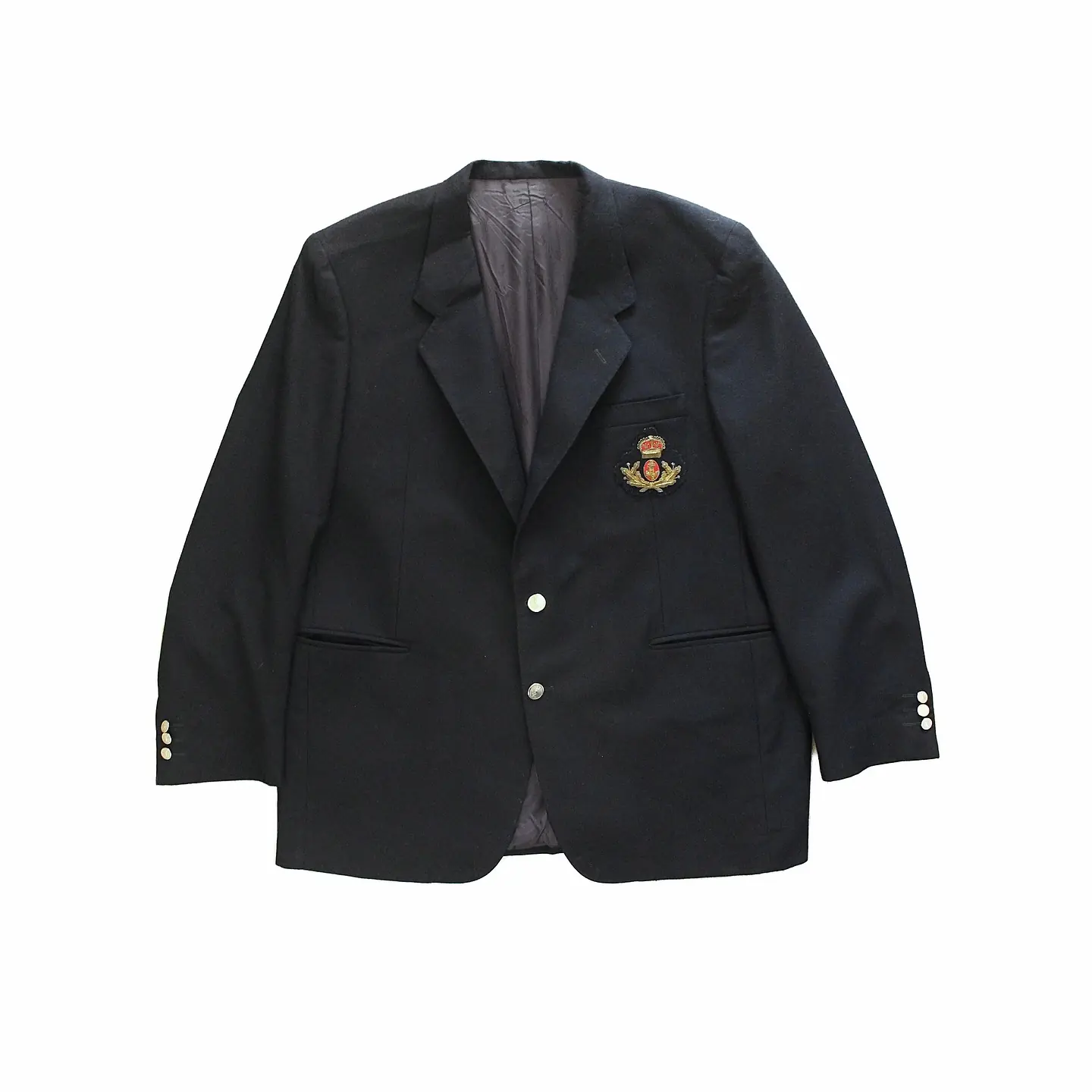 Vintage Yves Saint Laurent Wool Single Breasted Embellished Crest Blazer, view 1 of 7
